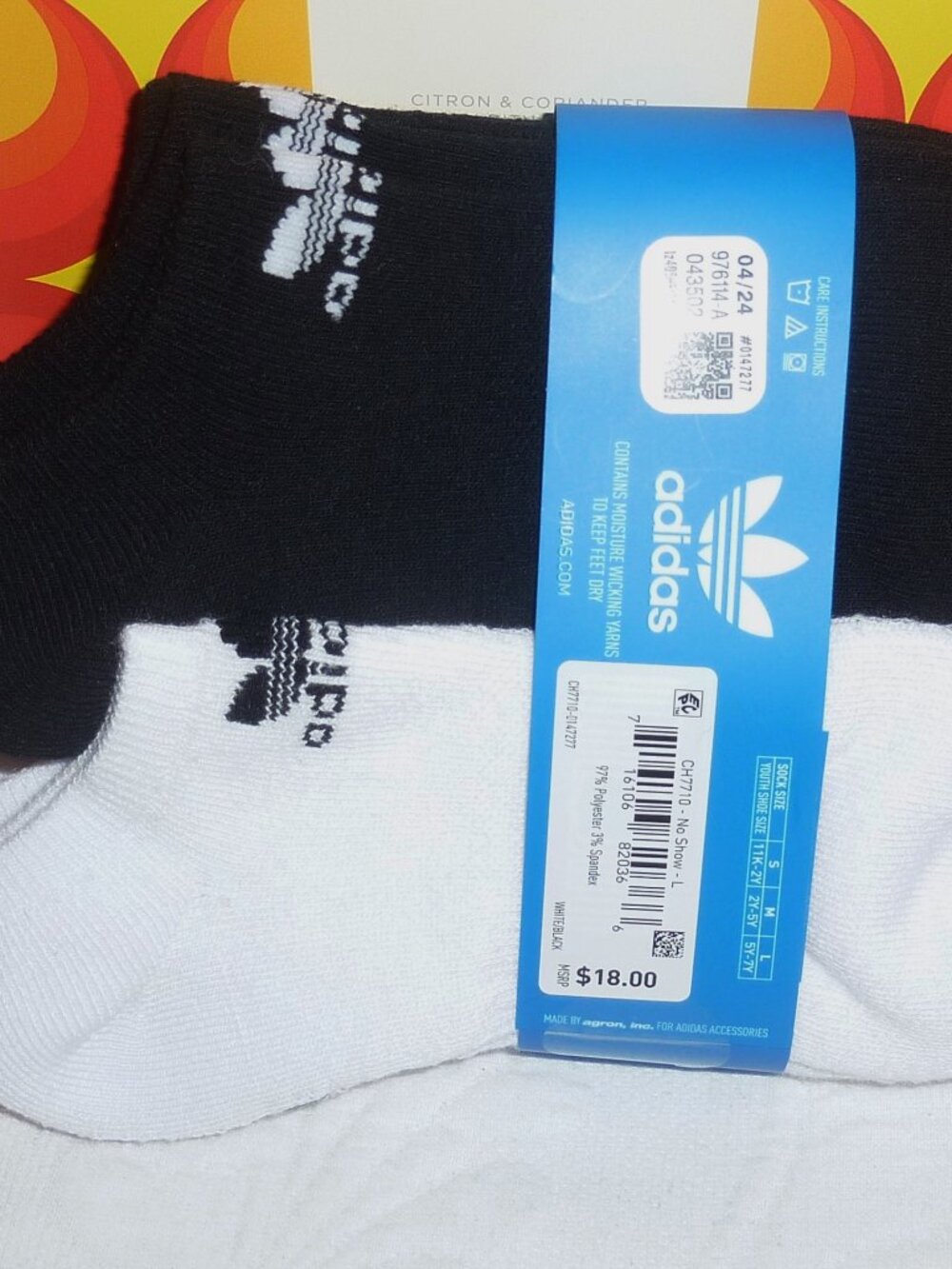 NWT Adidas Youth 6 Pair of No Sho Unisex Socks Shoe Size 5Y To 7Y
